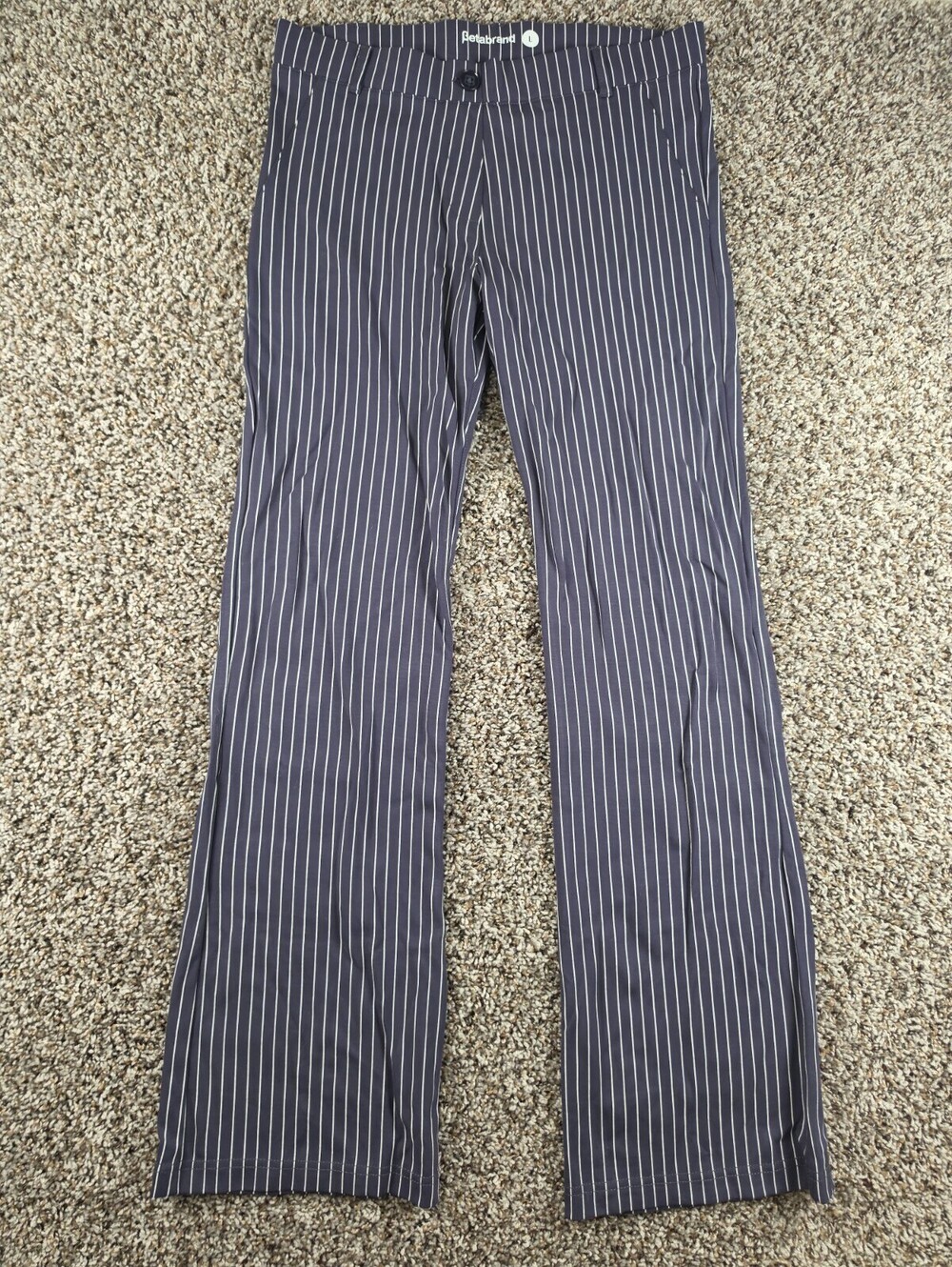 Betabrand Womens Sz L Bootcut Pull On Dress Pants Blue White Vertical Striped